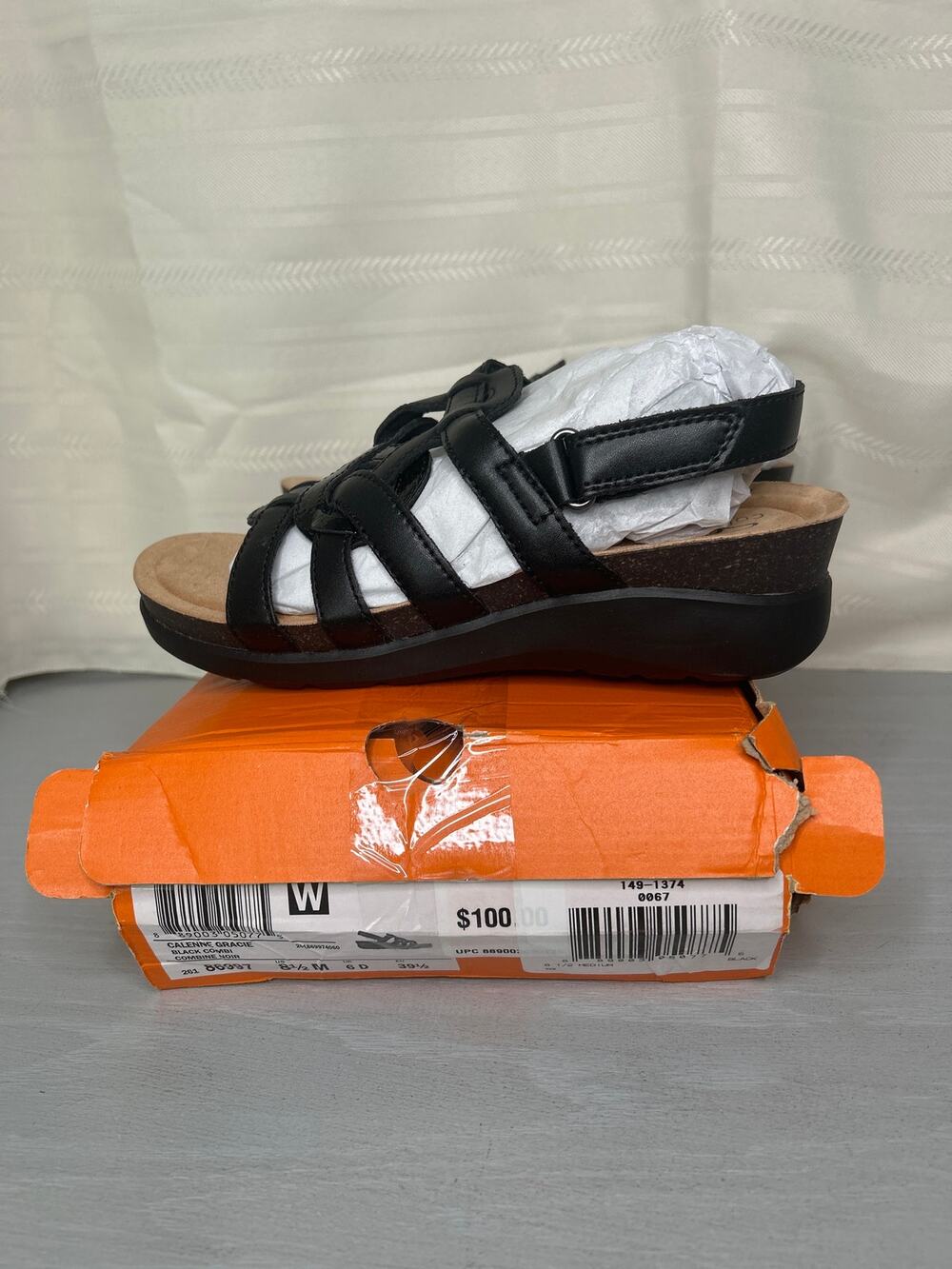 Clarks Calenne Gracie Strappy Wedge Sandals Black Womens Size 8.5M